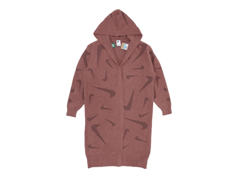 Pre-owned Nike Sportswear Women's Phoenix Cozy Boucle Long Knit Cardigan In Mauve In Purple