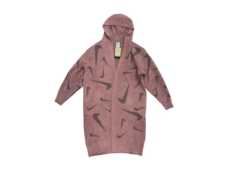 Pre-owned Nike Sportswear Women's Phoenix Cozy Boucle Long Knit Cardigan In Mauve