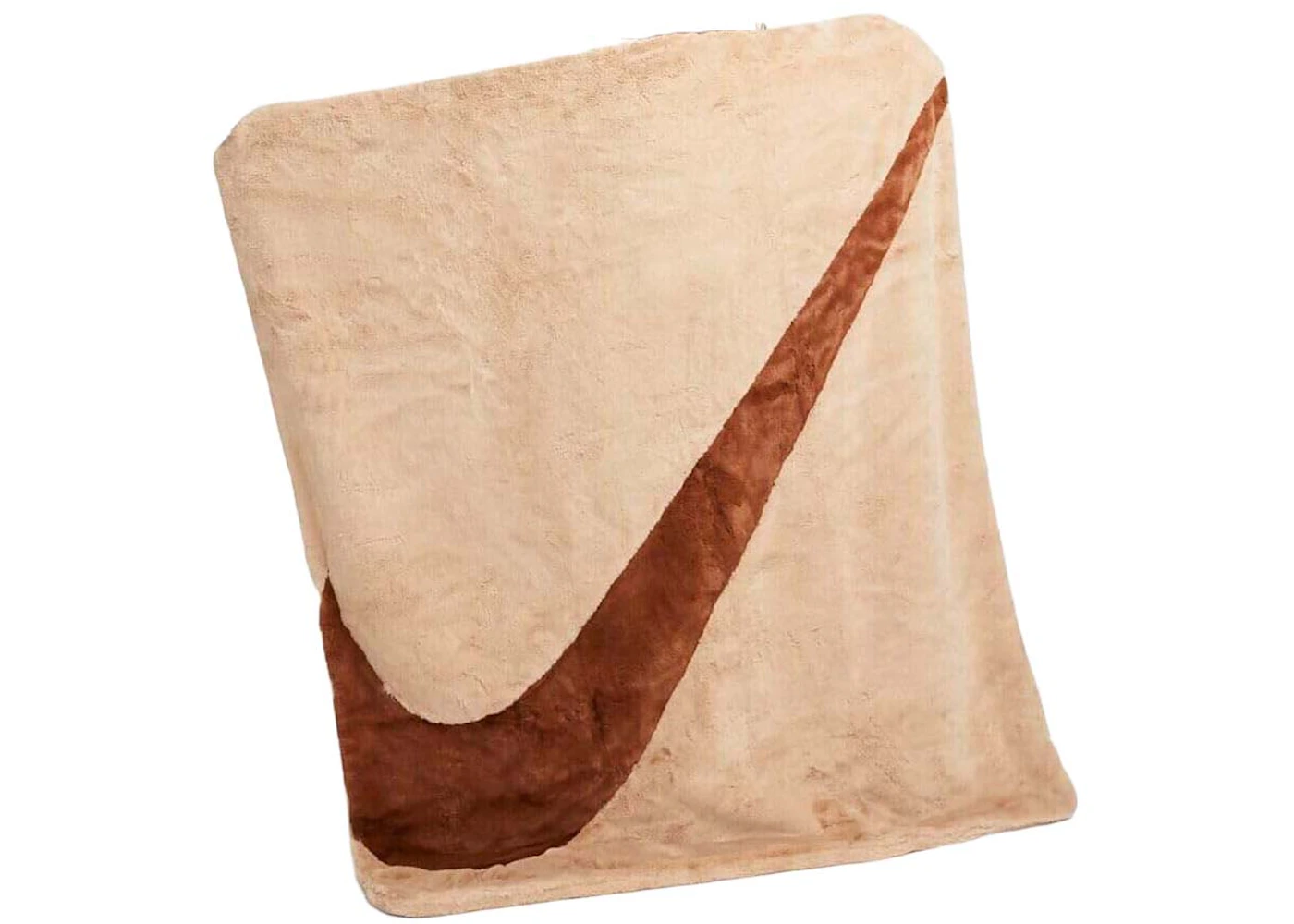 Nike Swoosh Faux Fur Throw Blanket Beige/Brown - US