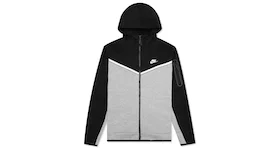 Hoodie Nike Sportswear Tech Fleece con cremallera completa en negro/gris jaspeado oscuro/blanco