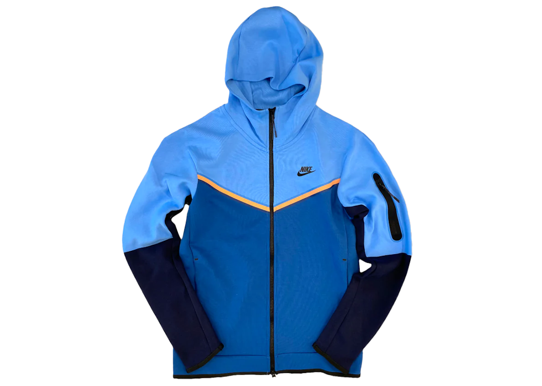 Pre-owned Nike Tech Fleece Full Zip Hoodie Blue Navy Orange