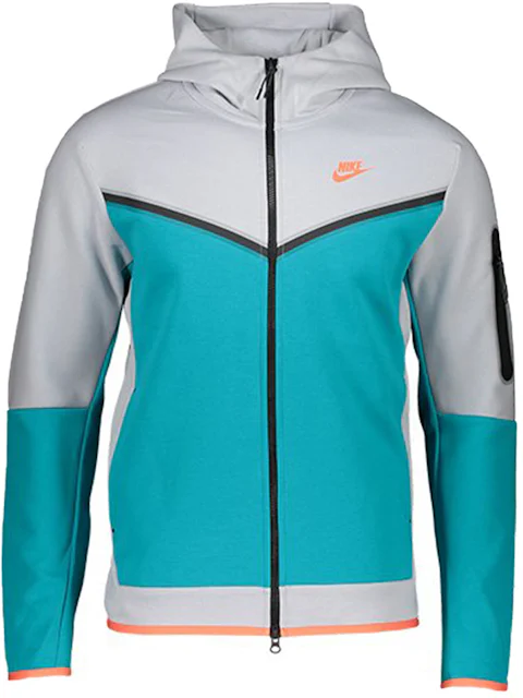 Nike Sportswear Tech Fleece Full-Zip Hoodie Grey/Light Blue/Orange ...