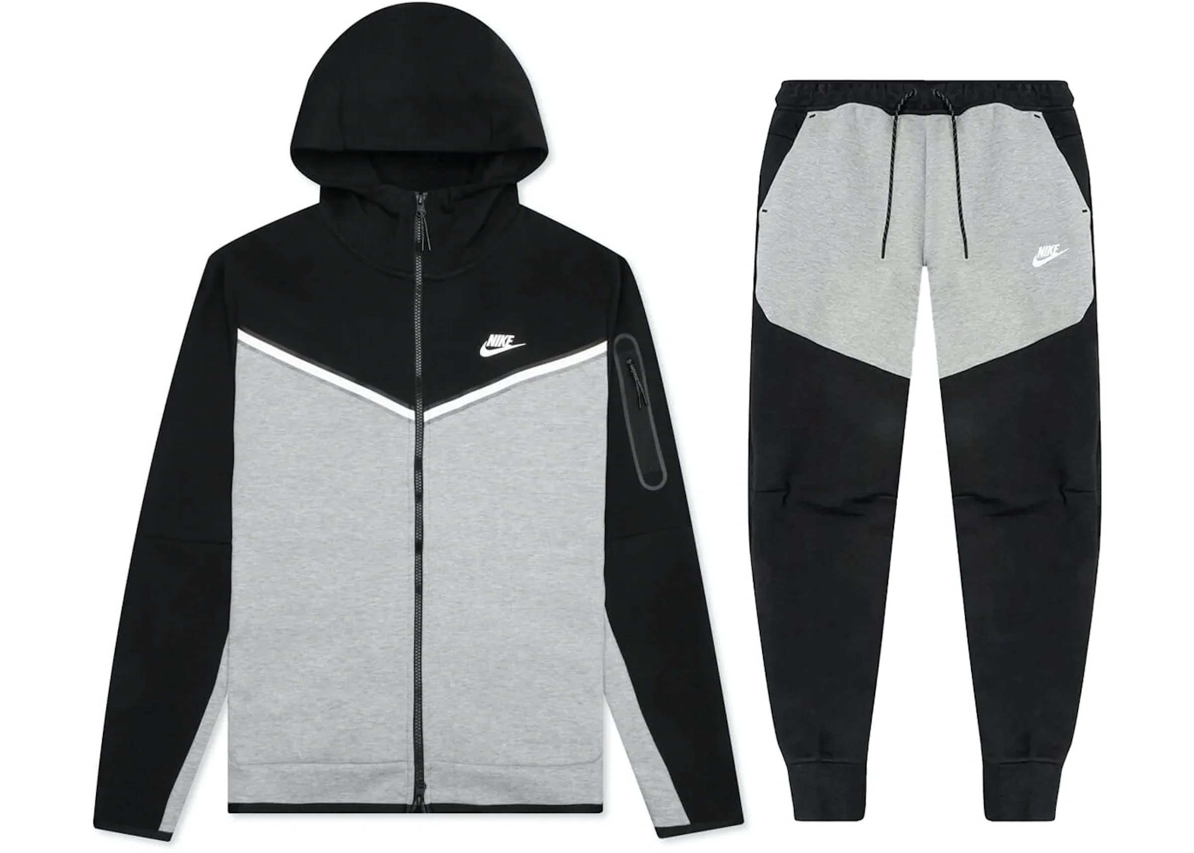 Nike Sportswear Tech Fleece Full Zip Hoodie & Joggers Set Black/Dark Grey  Heather/White Men's - US