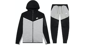 Nike Sportswear Tech Fleece Full Zip Hoodie & Joggers Set Black/Dark Grey Heather/White