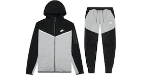 Conjunto de pantalones deportivos y hoodie Nike Sportswear Tech Fleece con cremallera completa en negro/gris oscuro jaspeado/blanco
