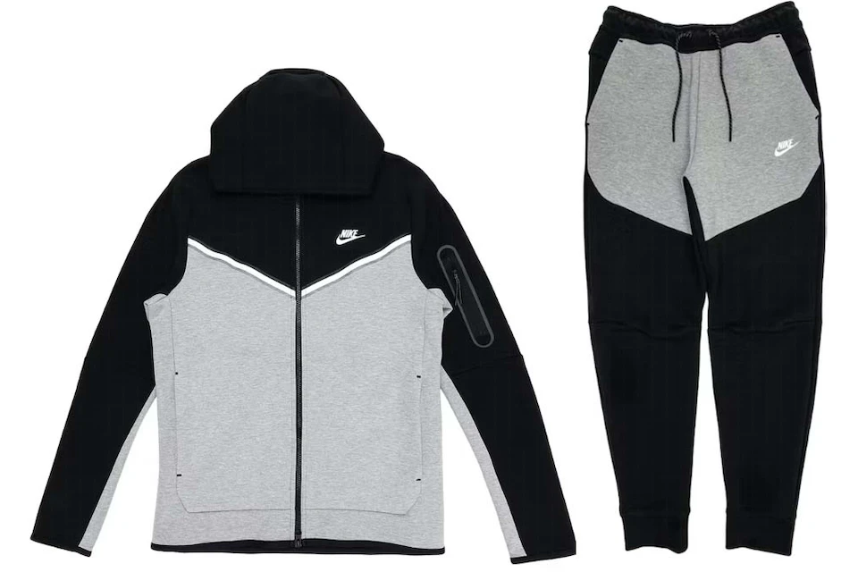 Nike Sportswear Tech Fleece Full Zip Hoodie & Joggers Set Black/Dark ...