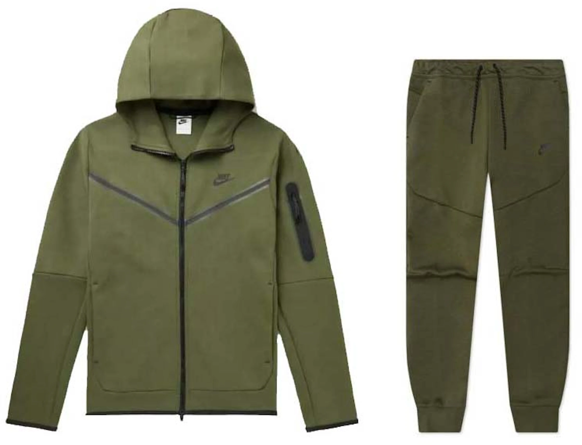 Nike Tech Fleece Full Zip Hoodie Joggers Set Rough Green/Black