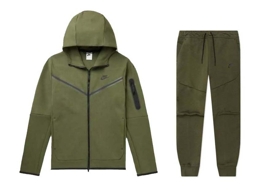 Pre-owned Nike Sportswear Tech Fleece Full Zip Hoodie & Joggers Set Rough Green/black