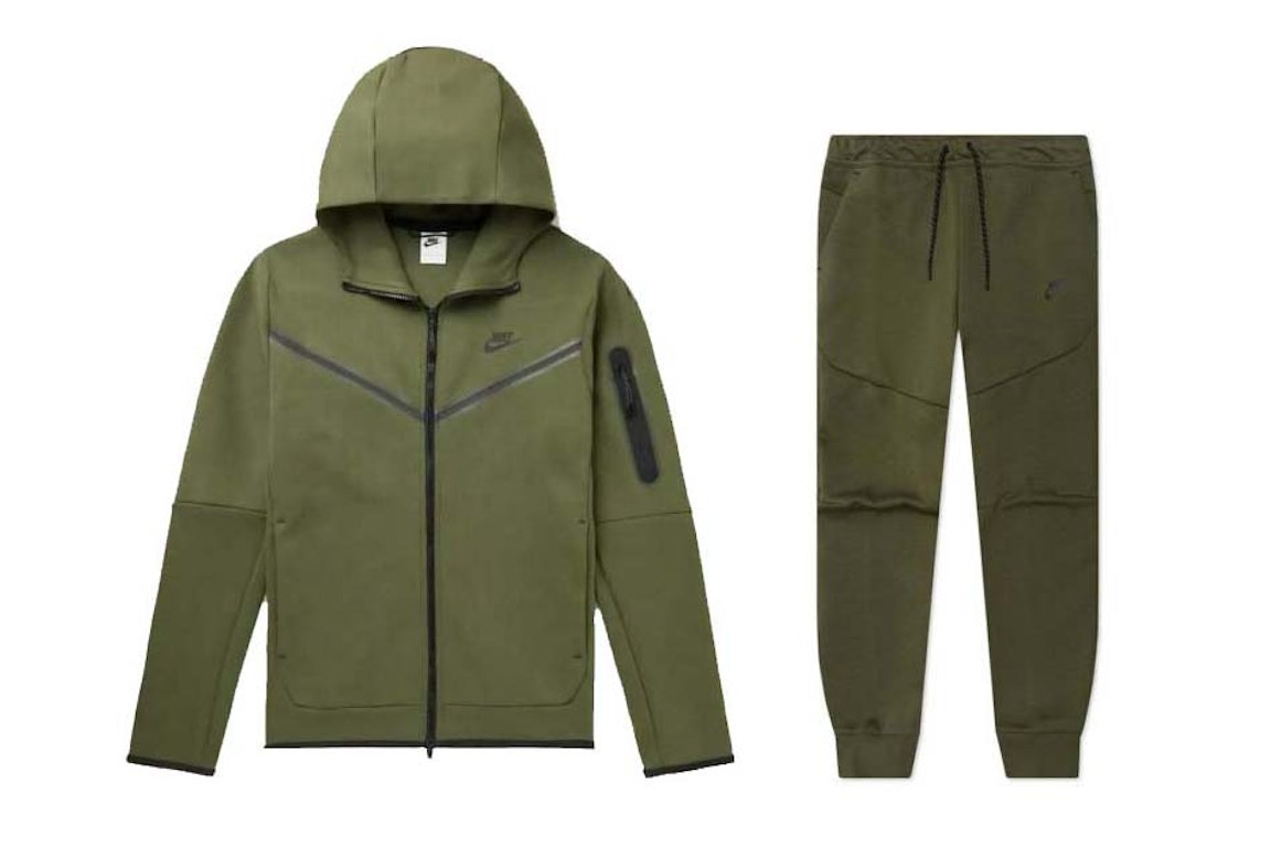 Pre-owned Nike Sportswear Tech Fleece Full Zip Hoodie & Joggers Set Rough Green/black