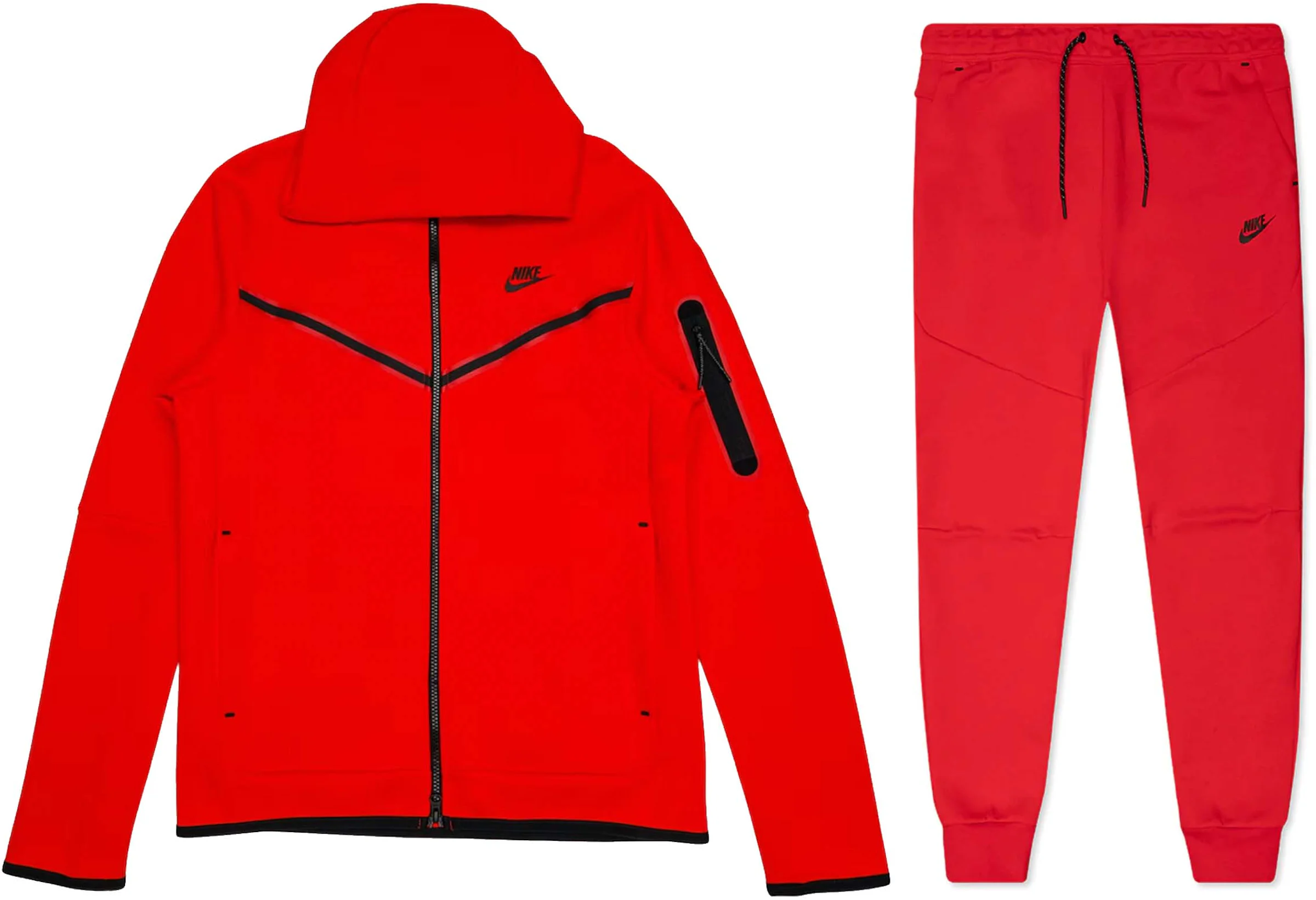 New Nike Tech Cotton Sweat Suit Zip Up Hoodie & Joggers Men's Set Red/Black  LG 