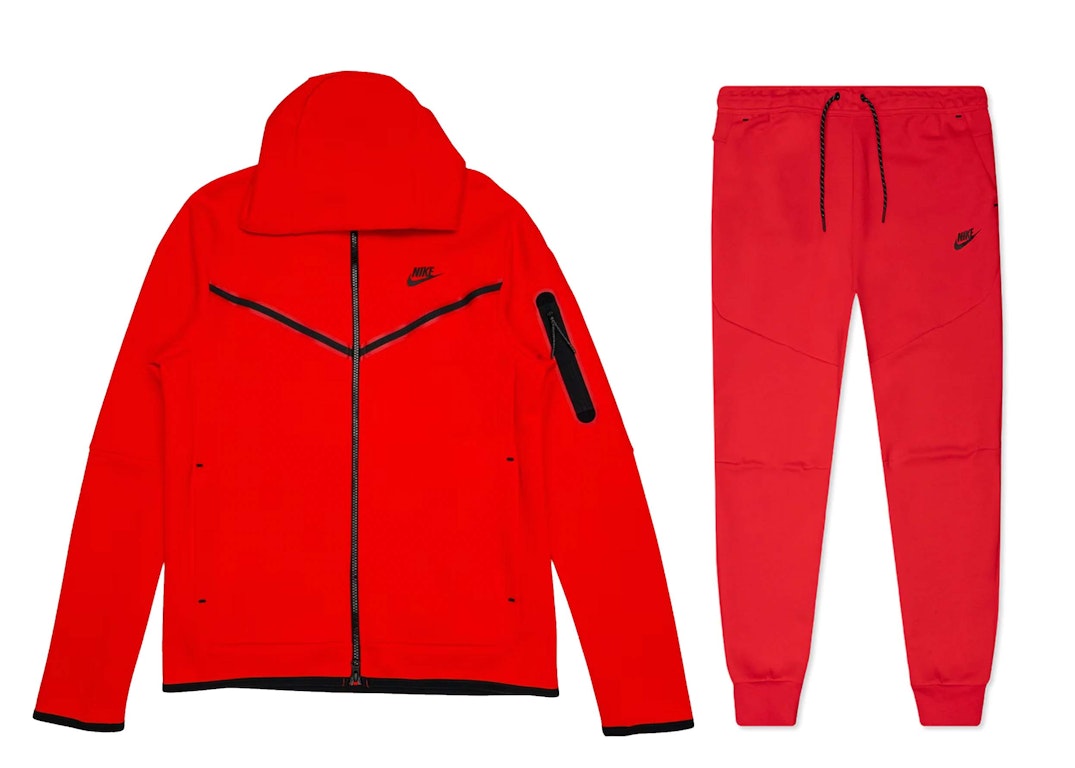 Pre-owned Nike Sportswear Tech Fleece Full Zip Hoodie & Joggers Set University Red