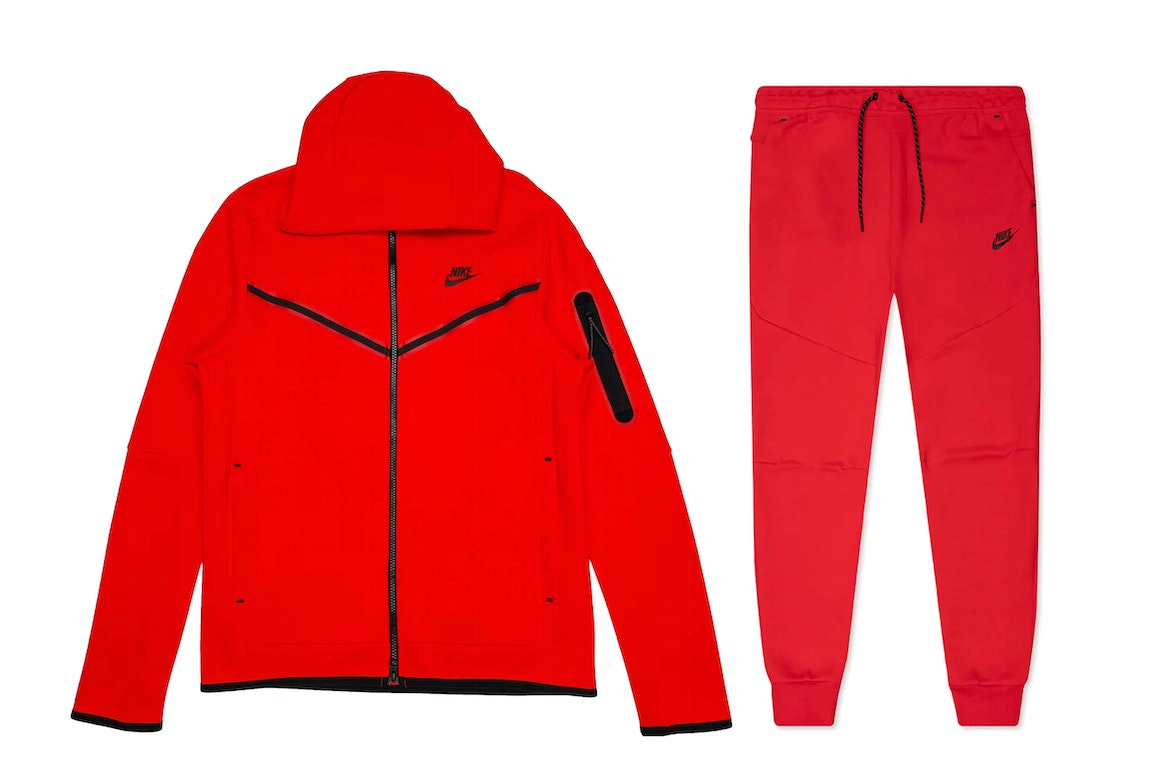 Pre-owned Nike Sportswear Tech Fleece Full Zip Hoodie & Joggers Set University Red