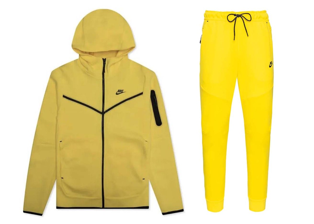 Pre-owned Nike Sportswear Tech Fleece Full Zip Hoodie & Pant Set Yellow Strike/black