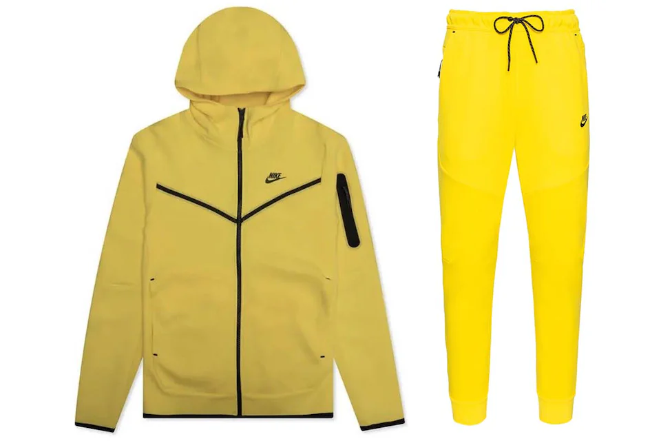 Nike Sportswear Tech Fleece Full Zip Hoodie & Pant Set Yellow Strike/Black
