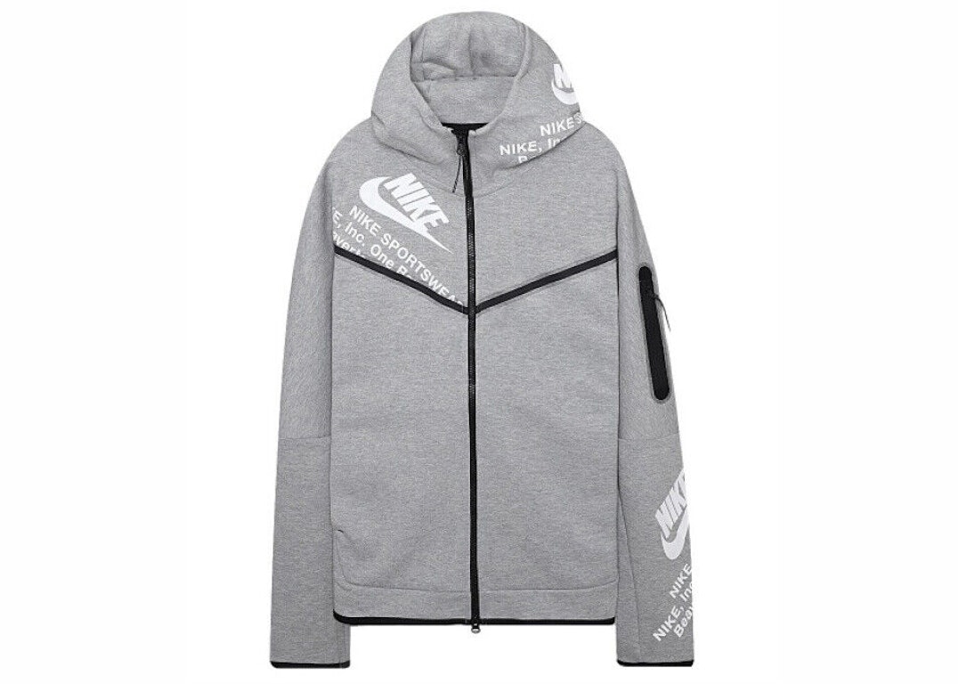 Pre-owned Nike Tech Fleece Graphic Full Zip Hoodie Grey