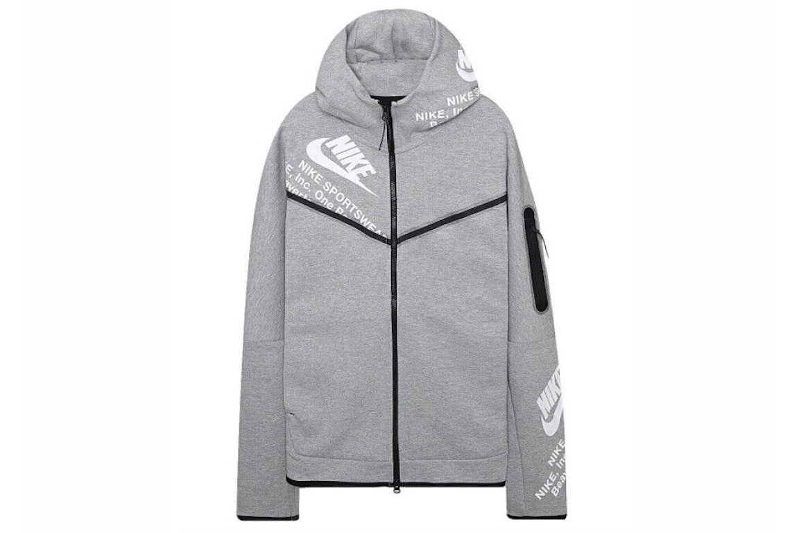 Pre-owned Nike Tech Fleece Graphic Full Zip Hoodie Grey