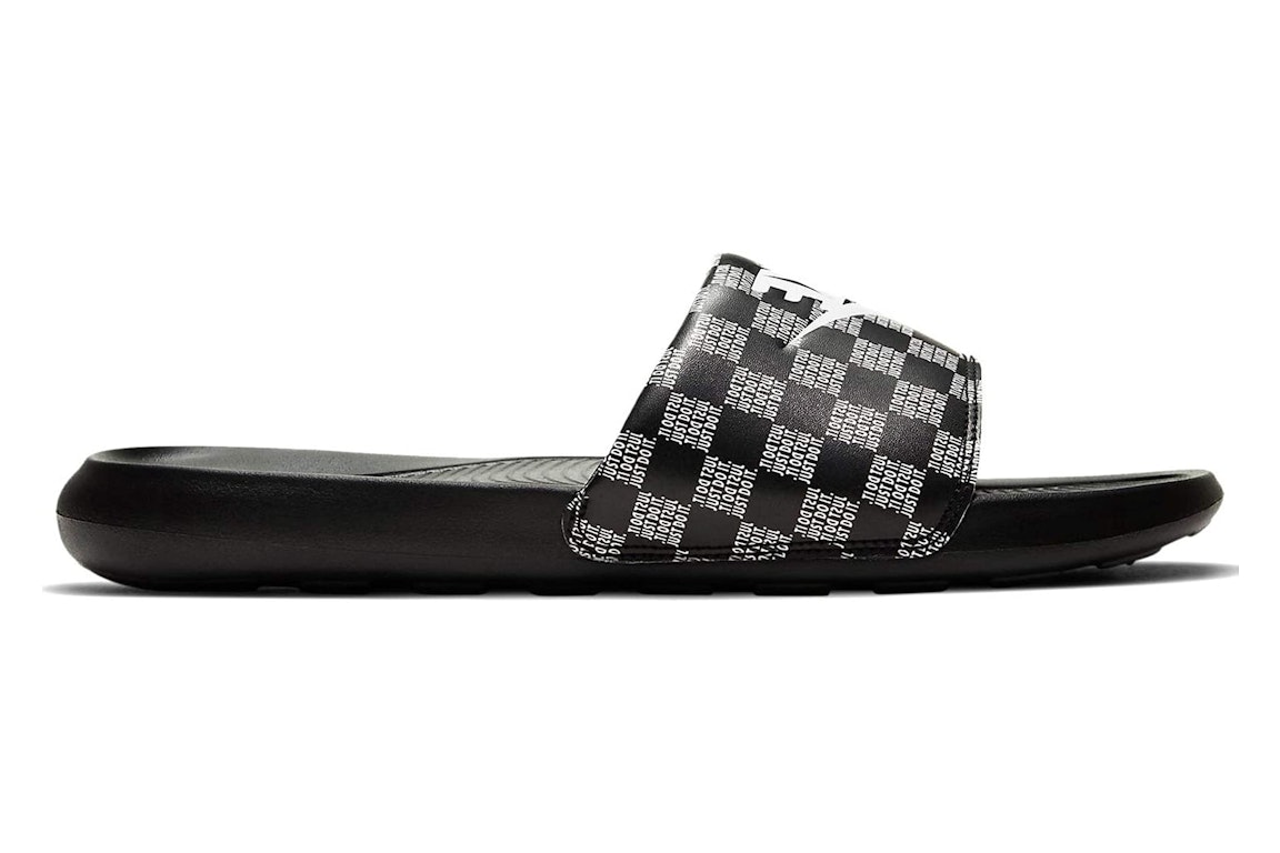 Pre-owned Nike Victori One Slide Just Do It Checkerboard In Black/white