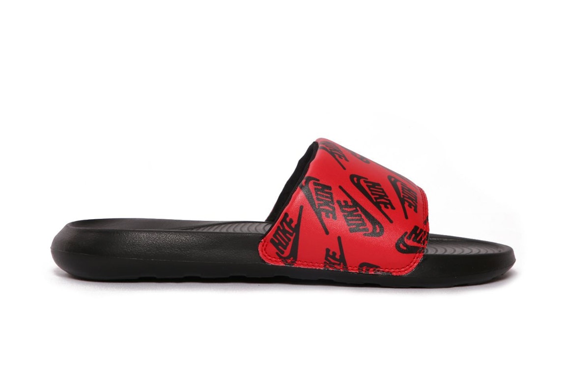 Pre-owned Nike Victori One Slide Red Logo Print In Black/red