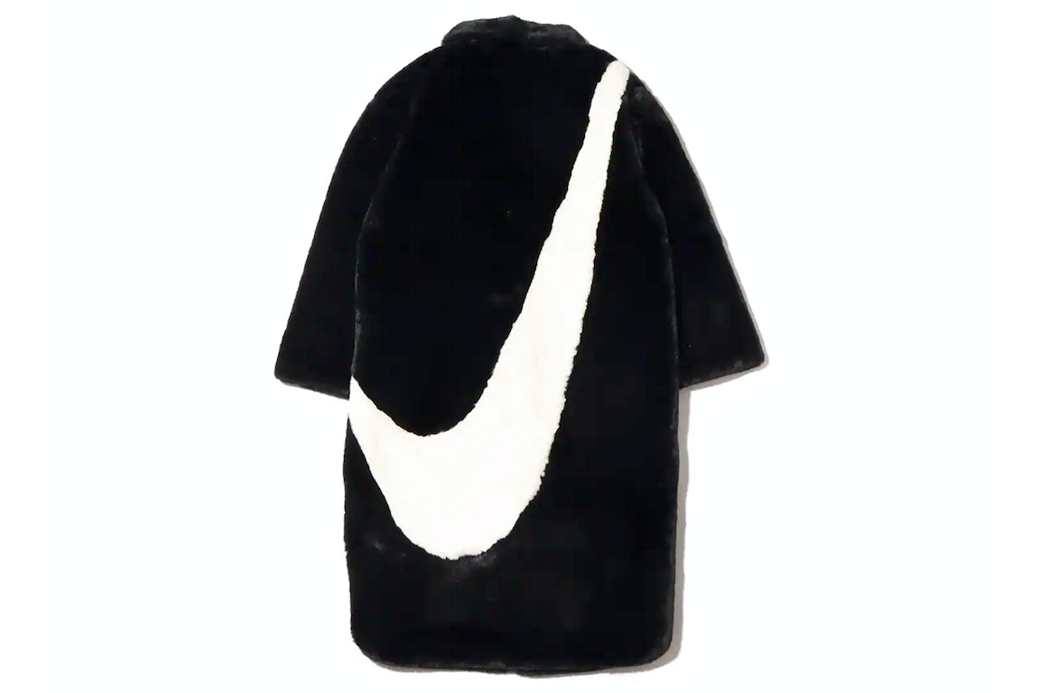 Pre-owned Nike Women Faux Fur Long Jacket Black In Black/white