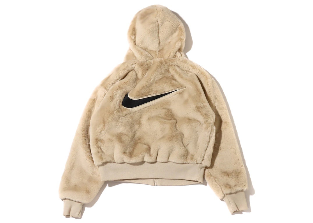 Pre-owned Nike Womens Essentials Faux Fur Jacket (us Sizing) Rattan/black