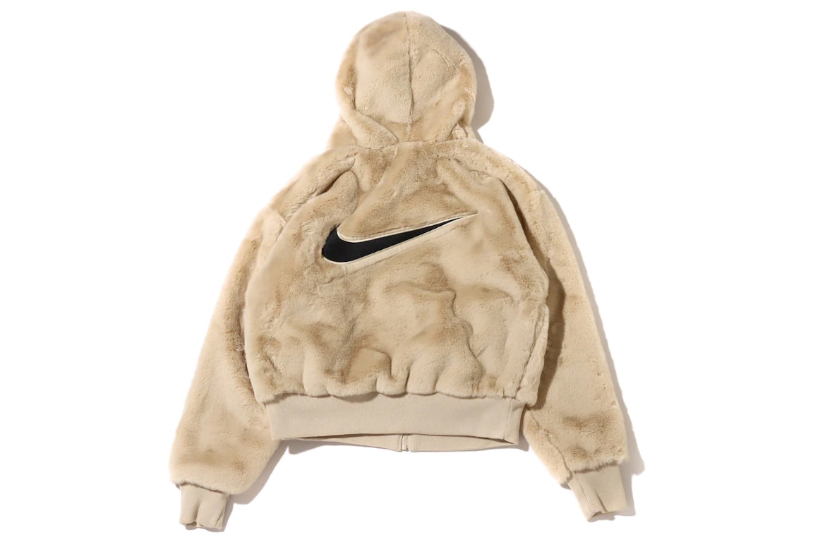 Pre-owned Nike Womens Essentials Faux Fur Jacket (us Sizing) Rattan/black