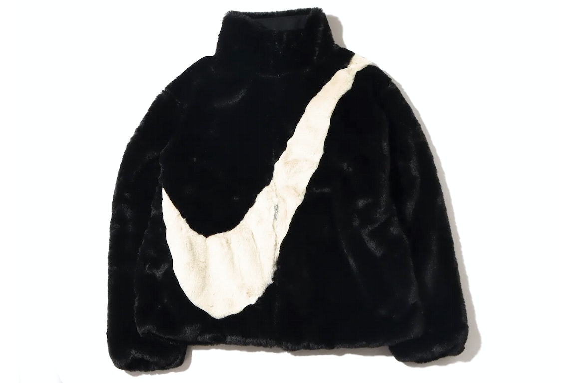 Pre-owned Nike Womens Oversized Swoosh Logo Jacket (asia Sizing) Black Fossil