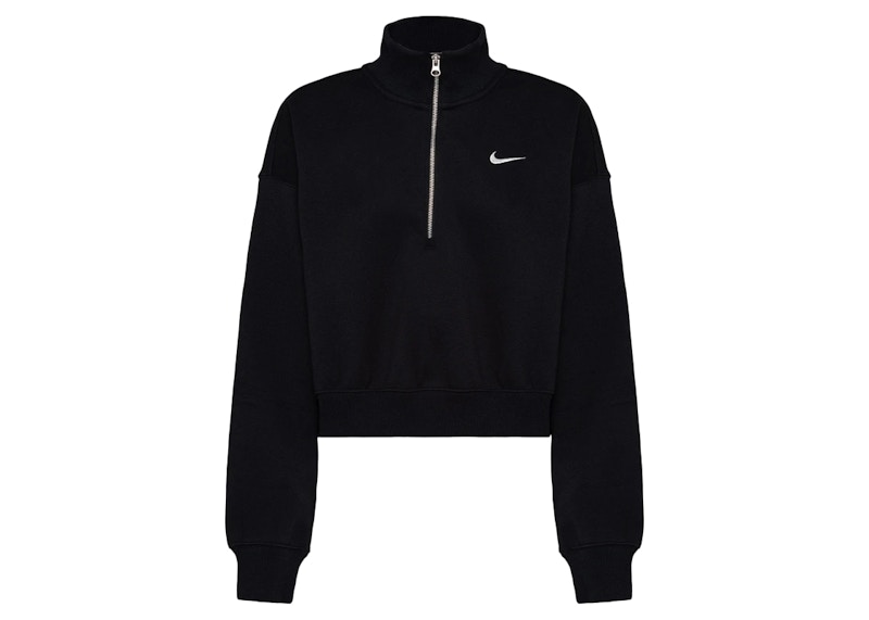 Pre-owned Nike Women's Phoenix Fleece Oversized 1/2zip Crop Fleece Sweatshirt In Black/sail