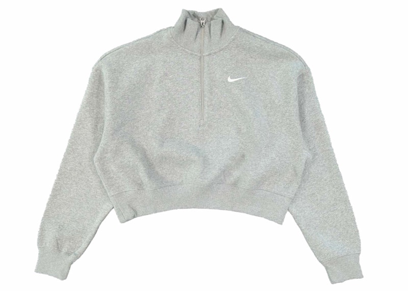 Pre-owned Nike Women's Phoenix Fleece Oversized 1/2zip Crop Fleece Sweatshirt In Dark Grey Heather/sail