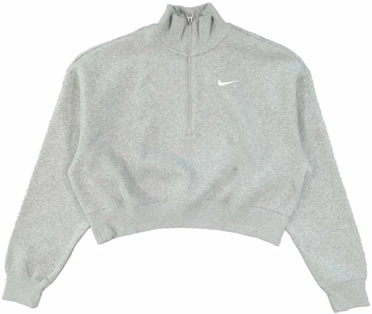 Nike Women's Phoenix Fleece Oversized 1/2-Zip Crop Fleece Sweatshirt Dark  Grey Heather/Sail - FW23 - GB