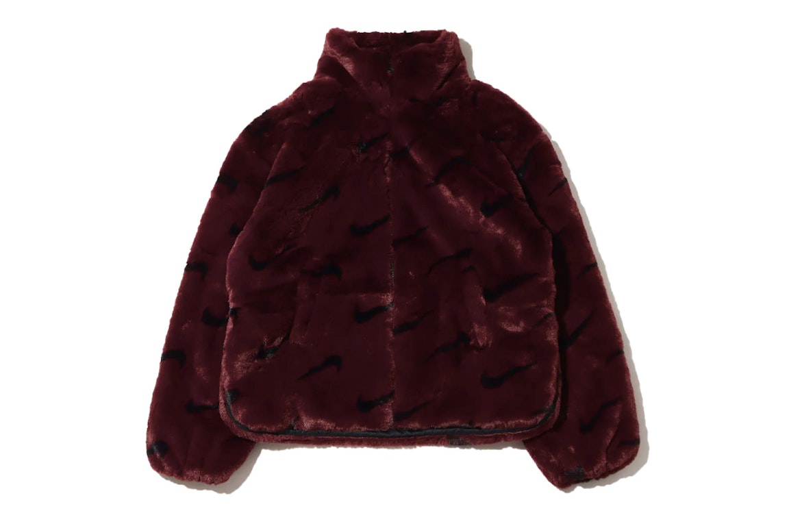 Pre-owned Nike Women's Printed Faux Fur Jacket (asia Sizing) Burgundy Crush