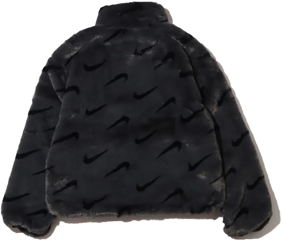 Nike WMNS Plush Faux Fur Long Jacket Black - BLACK/DK SMOKE GREY/SAIL