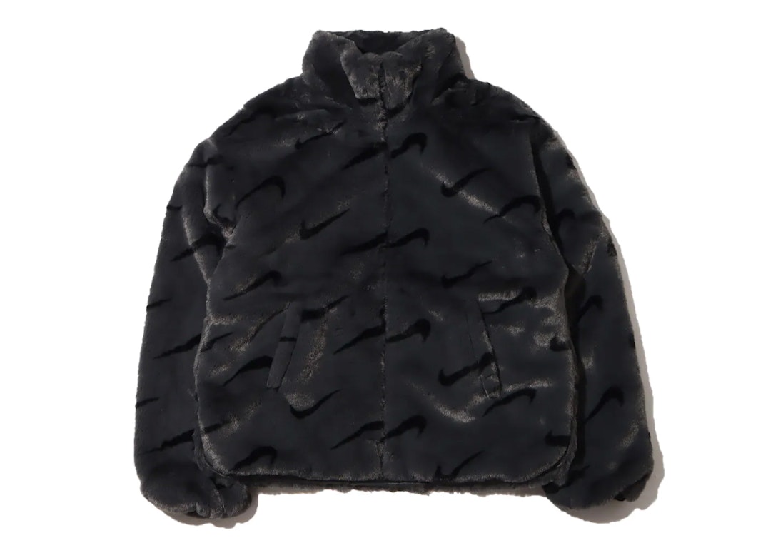 Pre-owned Nike Women's Printed Faux Fur Jacket (asia Sizing) Dark Smoke Grey