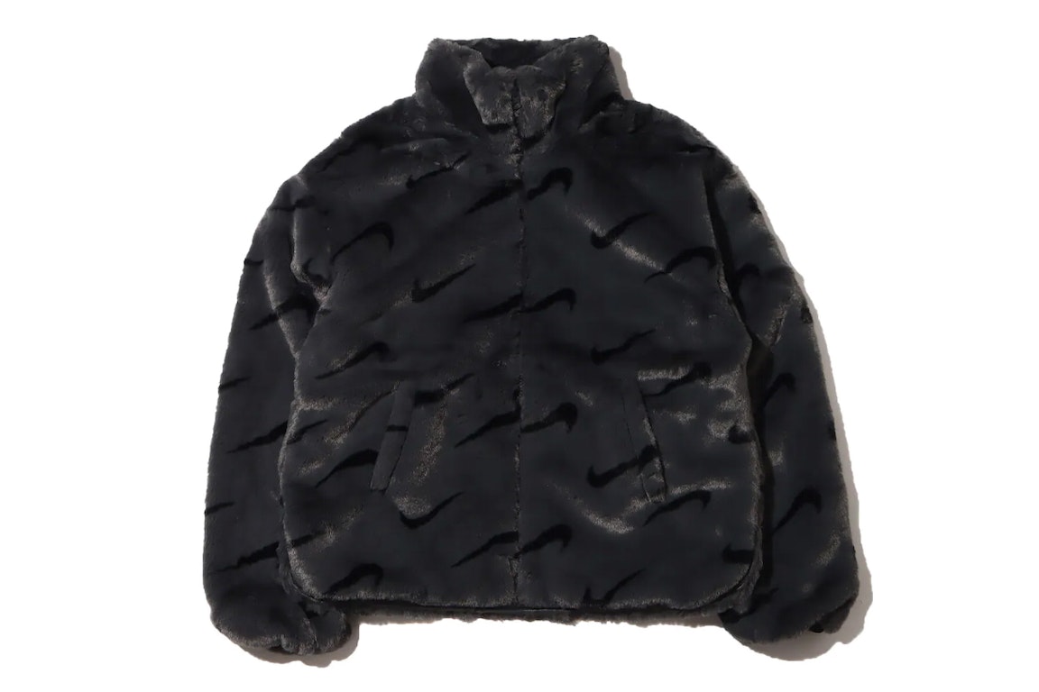 Pre-owned Nike Women's Printed Faux Fur Jacket (asia Sizing) Dark Smoke Grey