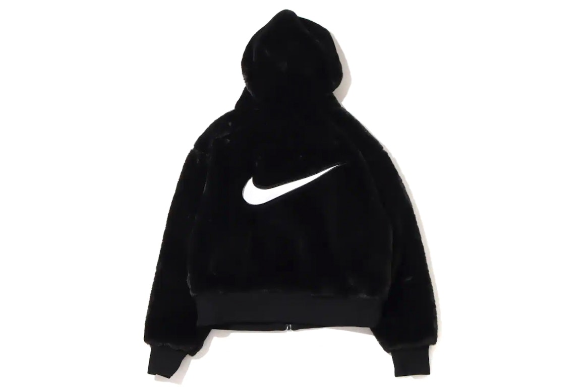 Pre-owned Nike Womens Sportswear Essential Faux Fur Jacket (asia Sizing) Black
