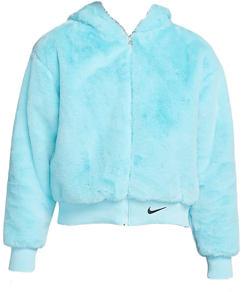 Nike Sportswear Womens M Medium Luxe Faux Fur Jacket Swoosh Full Zip MSRP  $175 