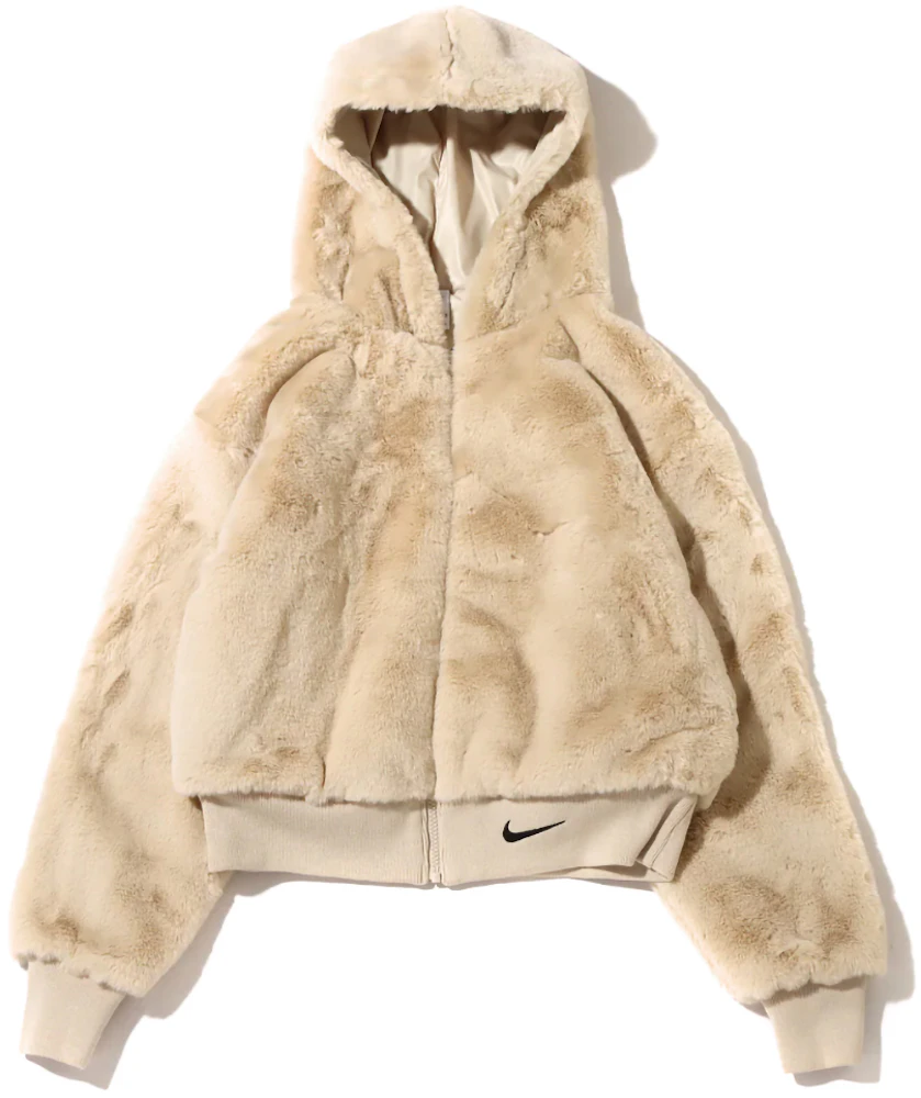 Nike Sportswear Womens M Medium Luxe Faux Fur Jacket Swoosh Full Zip MSRP  $175 