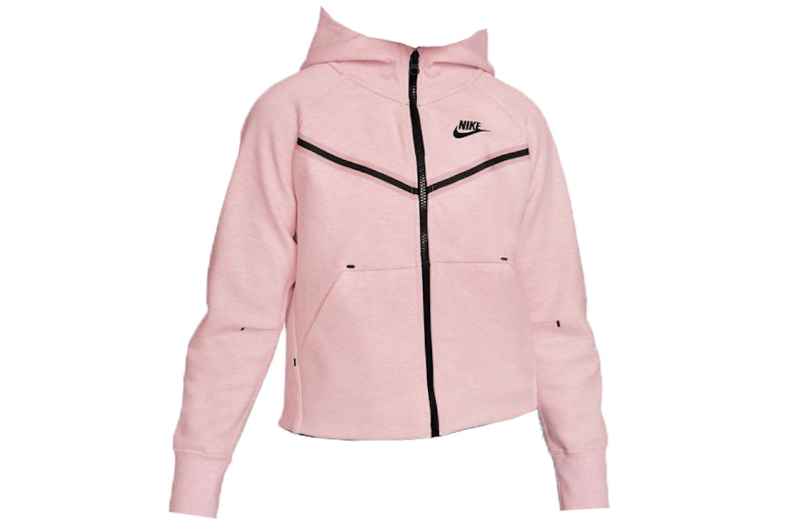 Pre-owned Nike Sportswear Kids' Tech Fleece Full-zip Hoodie Pink Foam/heather/black
