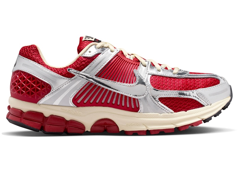 Men's Nike Zoom Vomero 5 Chrome Sneakers in Gym Red/Metallic Silver/Coconut Milk