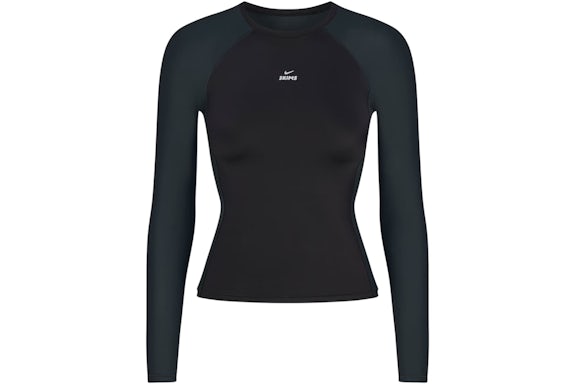 Nike x SKIMS Shine para mujer, manga larga, cuello redondo, obsidiana y verde azulado oscuro