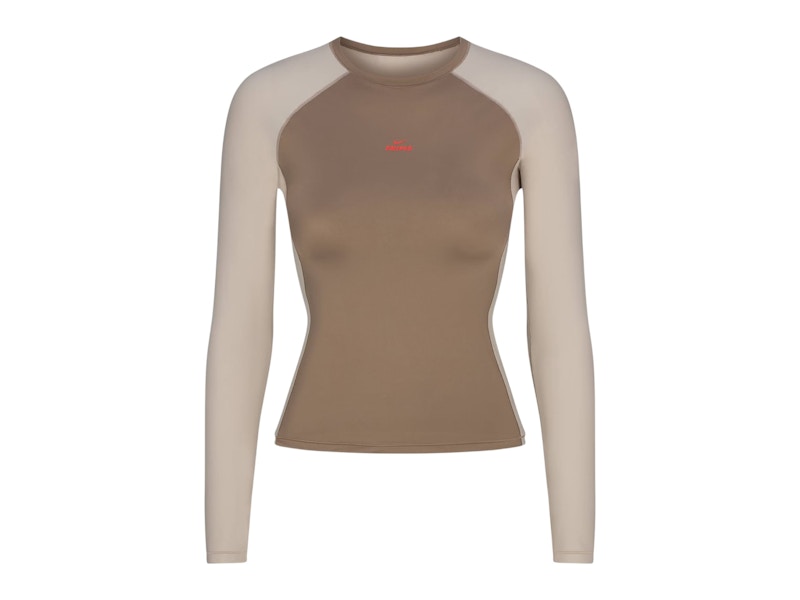 Nike x SKIMS Women's Shine Long Sleeve Crew Neck in Truffle/Stone