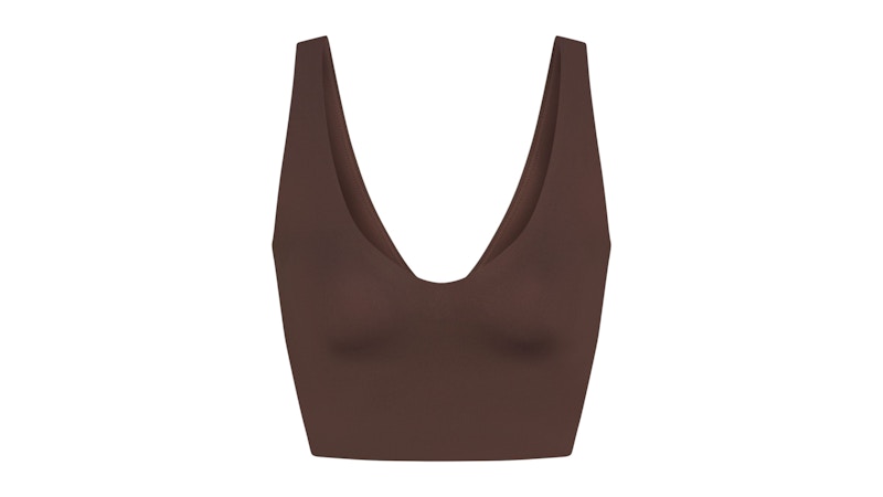 Pre-owned Nike X Skims Women's Matte Vneck Bra Top In Dark Sepia In Brown