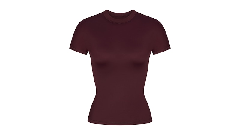 Pre-owned Nike X Skims Women's Shine Short Sleeve Mock Neck Top In Currant In Purple