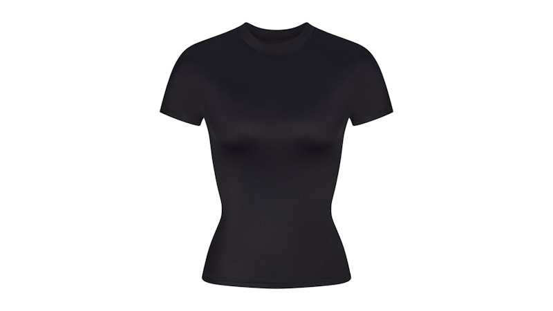 Pre-owned Nike X Skims Women's Shine Short Sleeve Mock Neck Top In Obsidian In Black