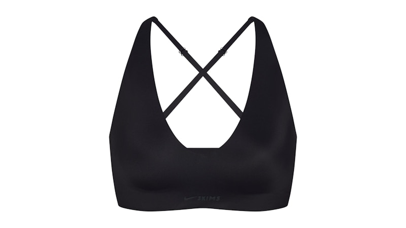 Pre-owned Nike X Skims Women's Shine Vneck Bra In Obsidian In Black