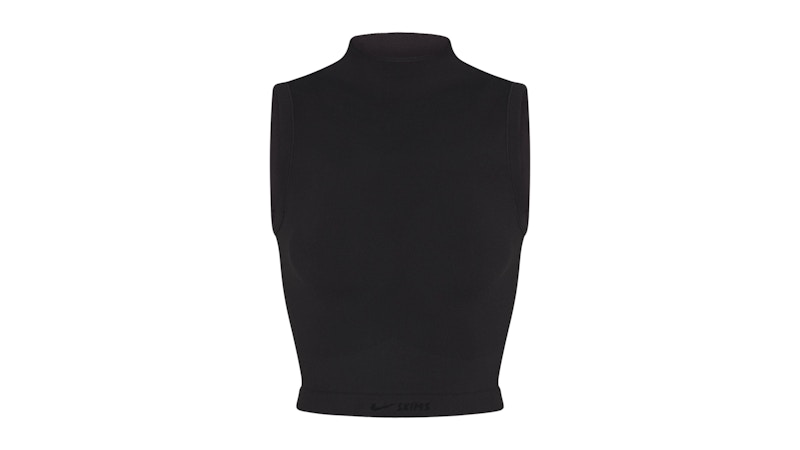 Pre-owned Nike X Skims Women's Vintage Seamless Mock Neck Bra Top In Obsidian In Black