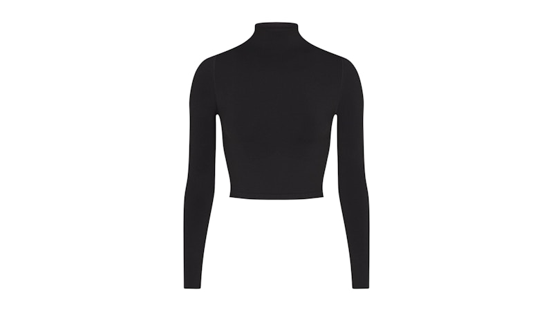 Pre-owned Nike X Skims Women's Vintage Seamless Mock Neck Crop Top In Obsidian In Black