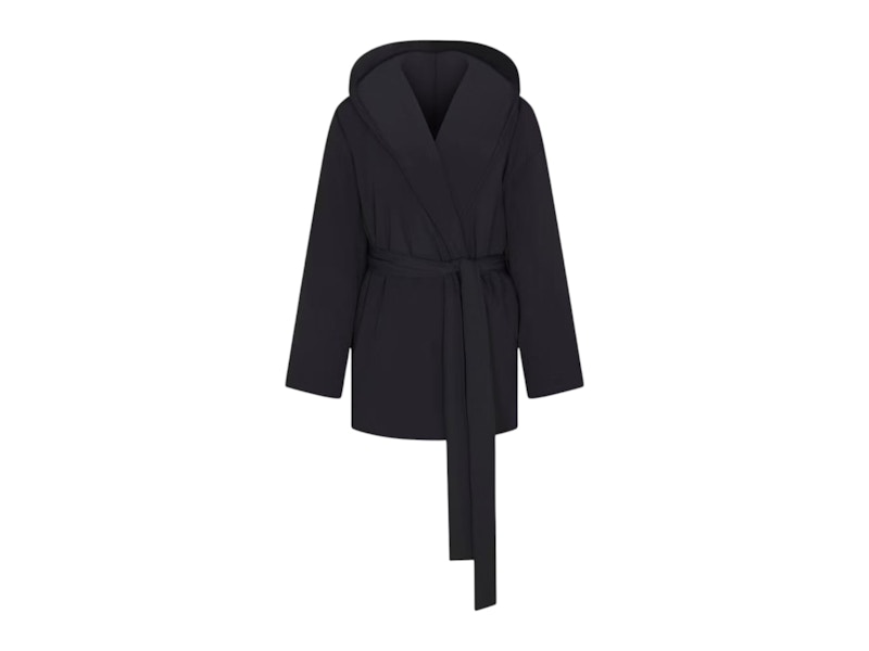Pre-owned Nike X Skims Women's Woven Nylon Wrap Coat In Obsidian In Black