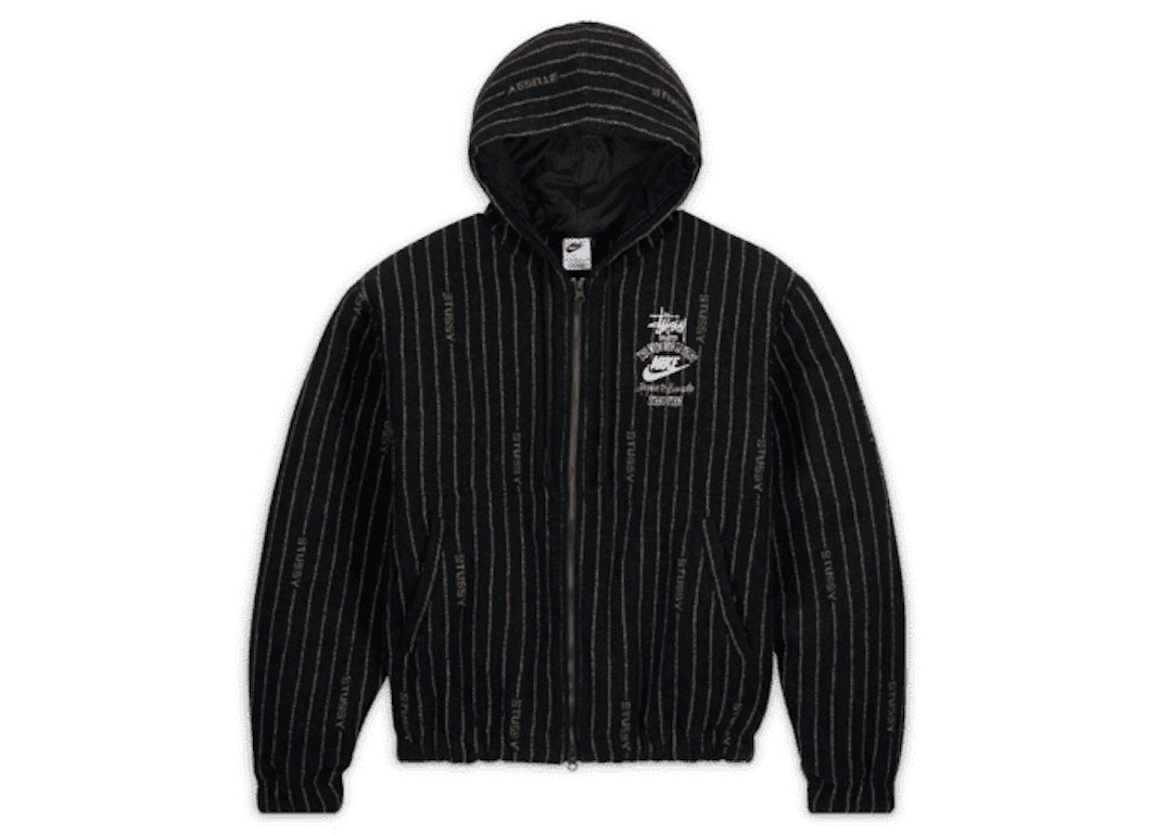 Pre-owned Nike X Stussy Striped Wool Jacket Black