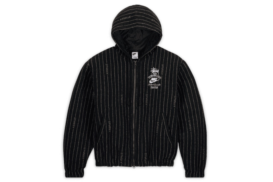 Pre-owned Nike X Stussy Striped Wool Jacket Black