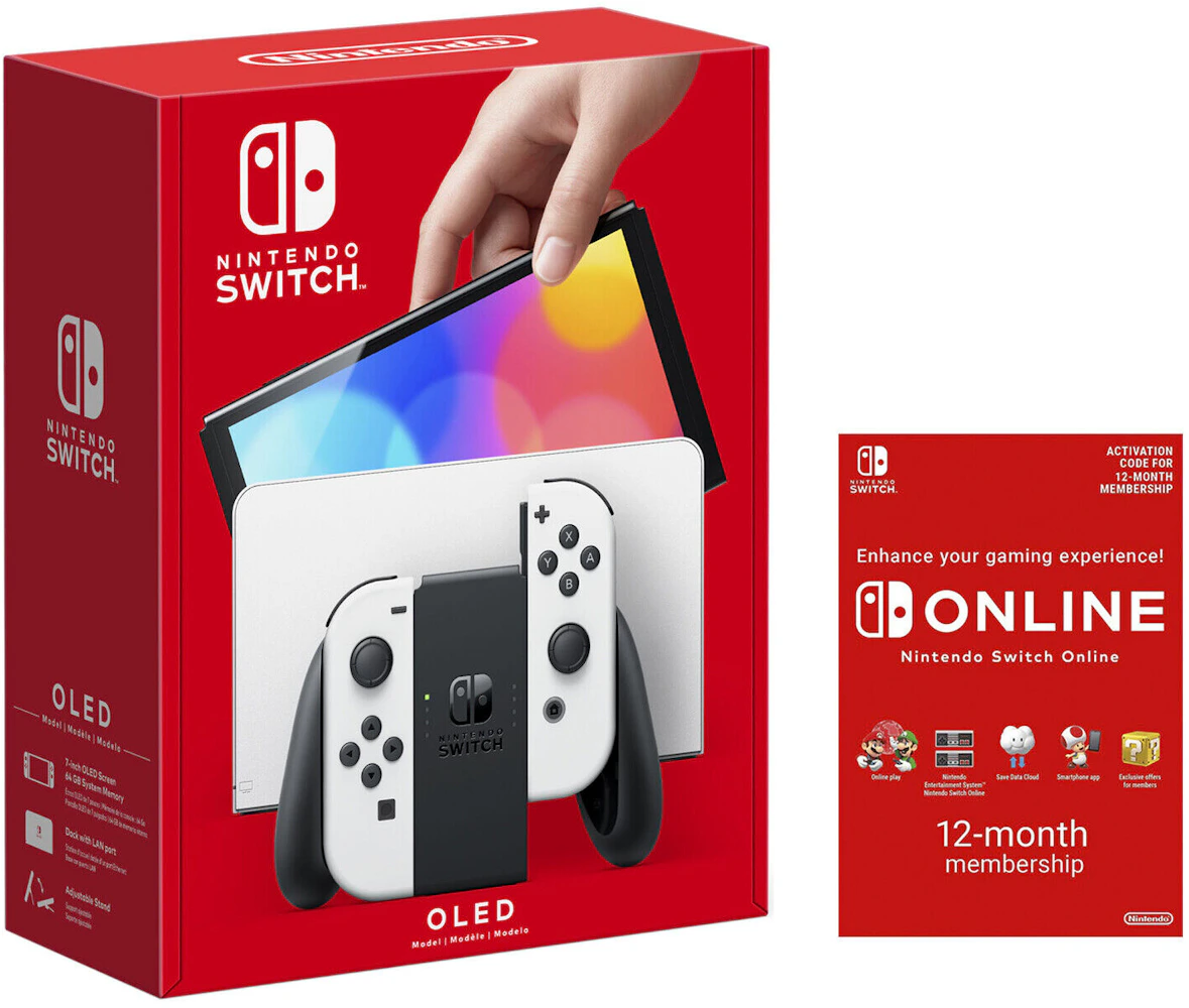 Gade meditation i aften Nintendo Switch OLED with Online 12 Month Family Membership Bundle  NS-HEGSKAAAA White - US